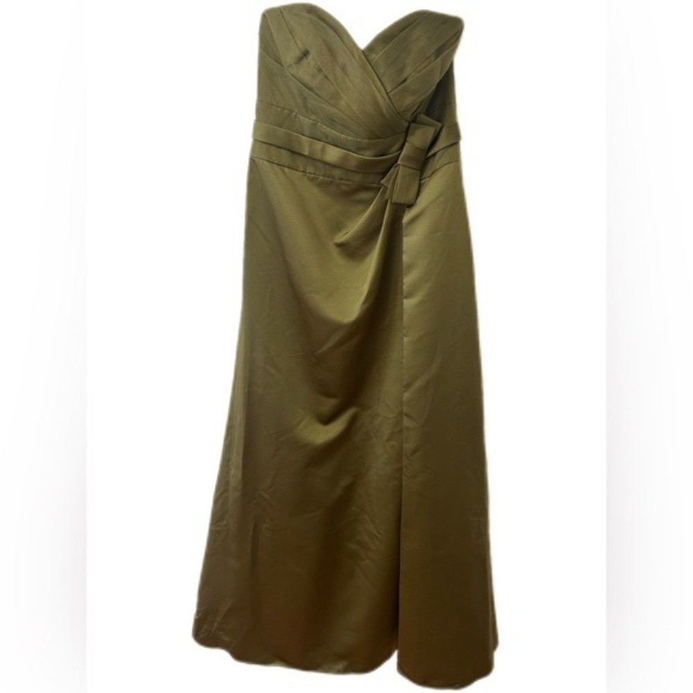 David's Bridal F13625 Olive Green Strapless Ball Gown Dress –  with Bow‎ Size 10
